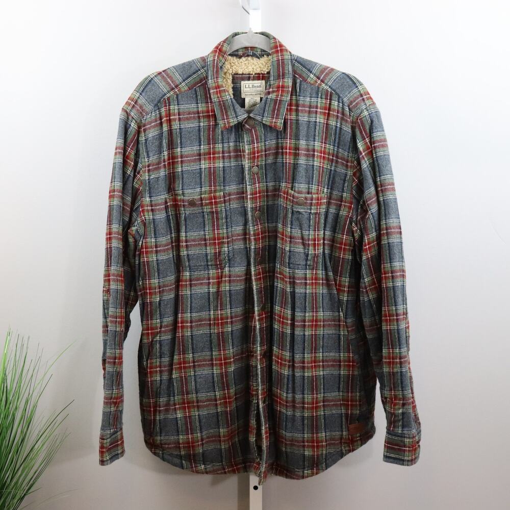 L.L. Bean Sherpa Lined Flannel Shirt Jacket Plaid Size M Slightly Fitted